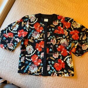 Vintage Diane Freis Floral Silk/ Wool Front Button Jacket, Floral/Jewel Print, S